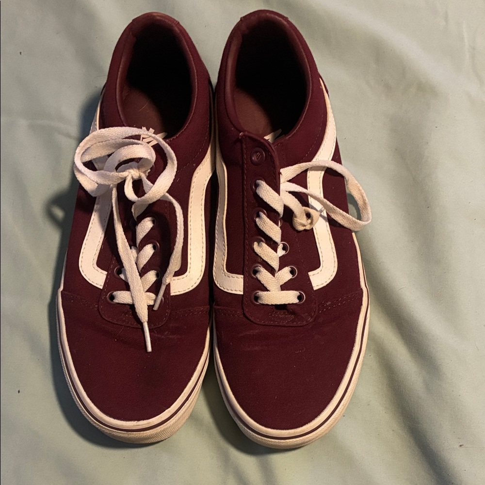 Vans Maroon and White Classic Sneakers